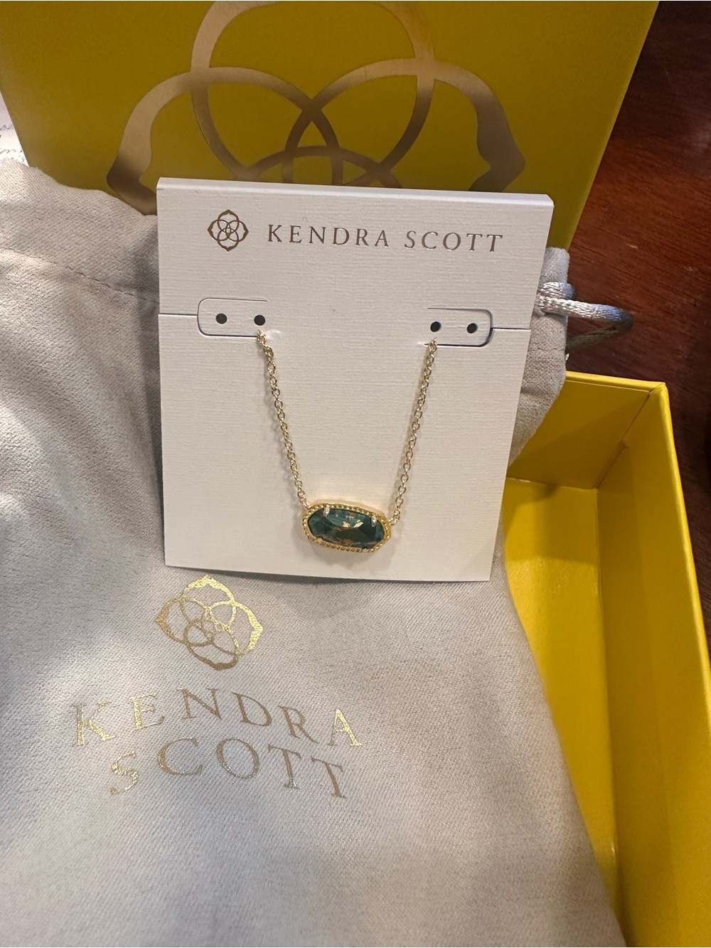 Kendra Scott Elisa Necklace with Green & Gold Stone